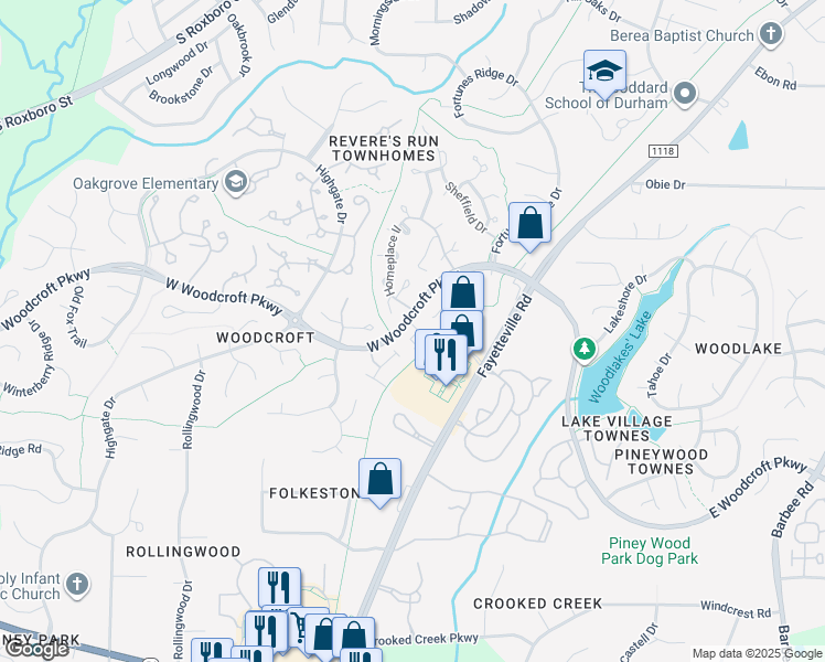 map of restaurants, bars, coffee shops, grocery stores, and more near 2 Parson Chase in Durham