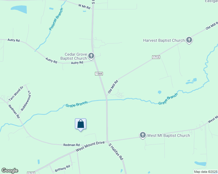 map of restaurants, bars, coffee shops, grocery stores, and more near 2917 Old Mill Road in Rocky Mount