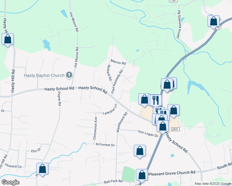 map of restaurants, bars, coffee shops, grocery stores, and more near 104 Paul Kennedy Rd in Thomasville