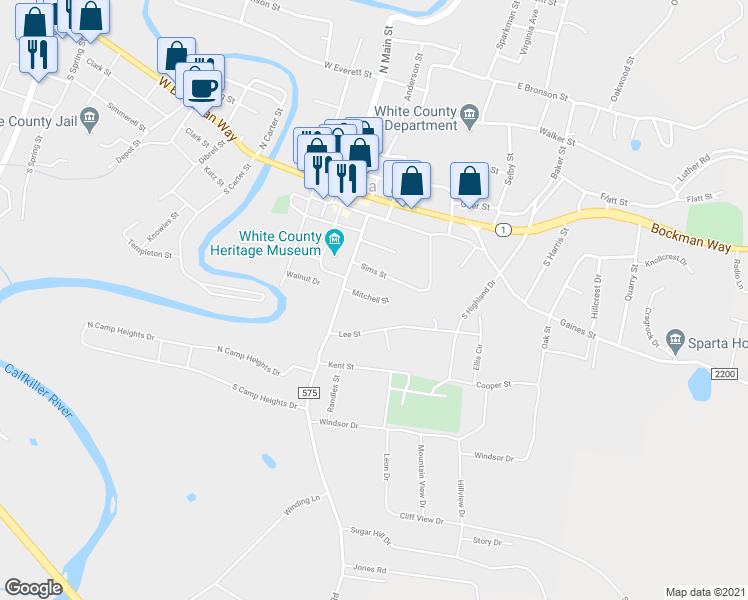 map of restaurants, bars, coffee shops, grocery stores, and more near 111 Mitchell Street in Sparta