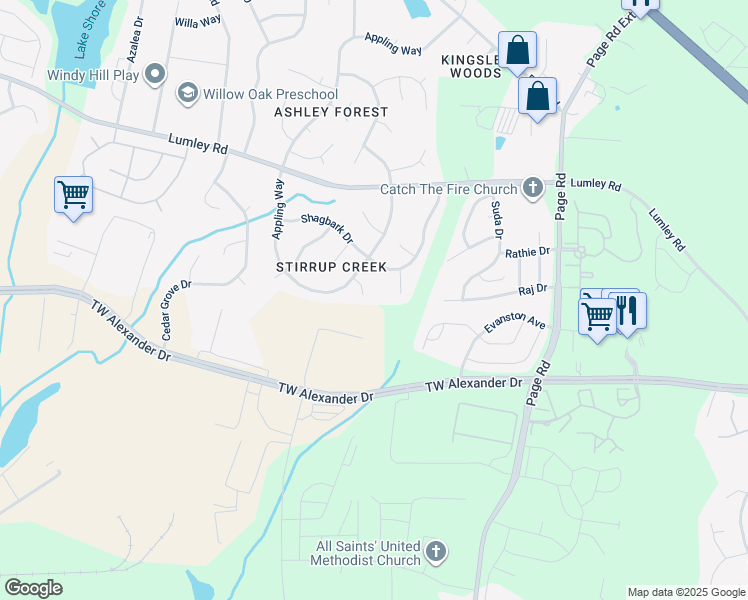 map of restaurants, bars, coffee shops, grocery stores, and more near 107 Muscadine Court in Durham