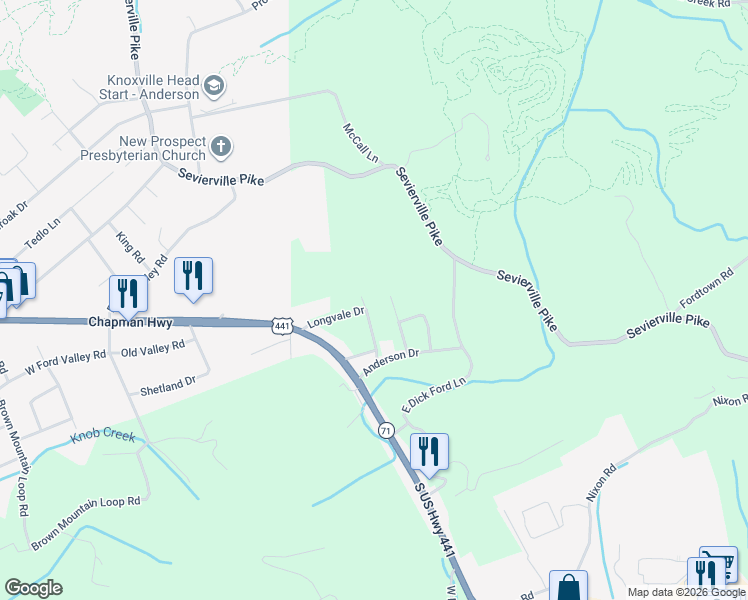 map of restaurants, bars, coffee shops, grocery stores, and more near 6534 Rockwell Road in Knoxville