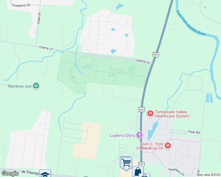 map of restaurants, bars, coffee shops, grocery stores, and more near 3731 General Court in Murfreesboro