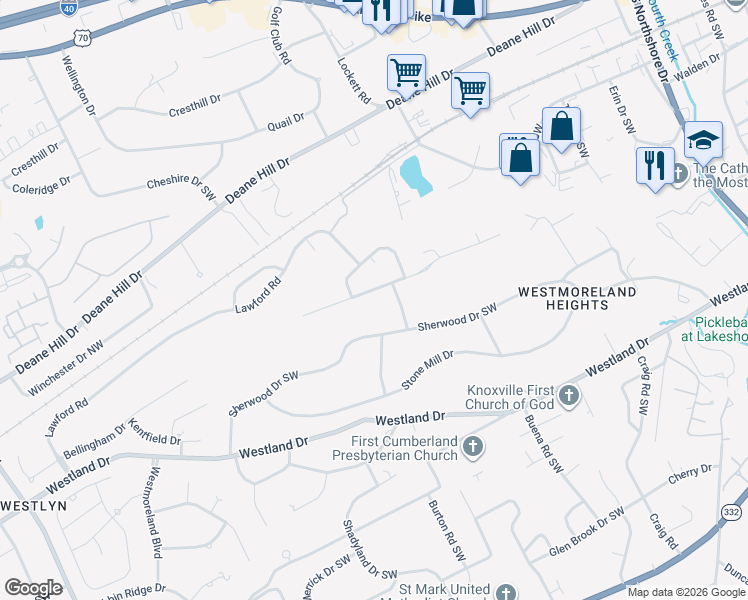 map of restaurants, bars, coffee shops, grocery stores, and more near 6934 Old Kent Dr in Knoxville