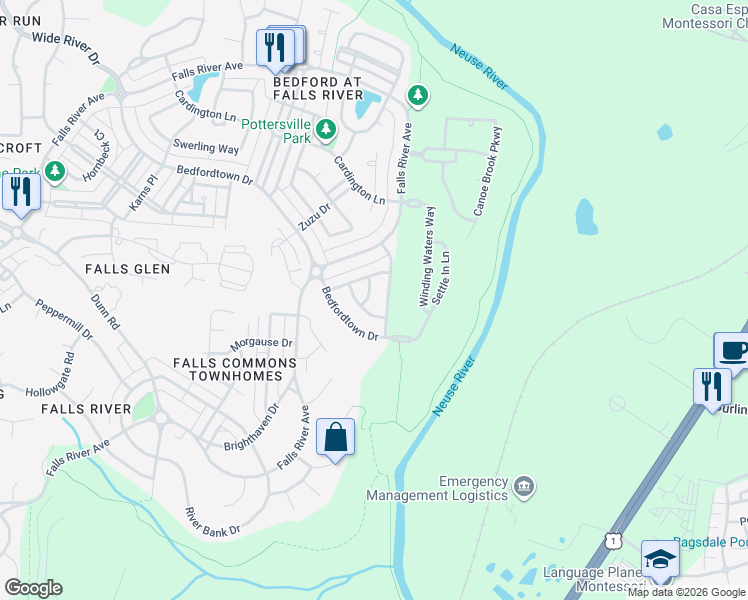 map of restaurants, bars, coffee shops, grocery stores, and more near 2904 Hickama Drive in Raleigh