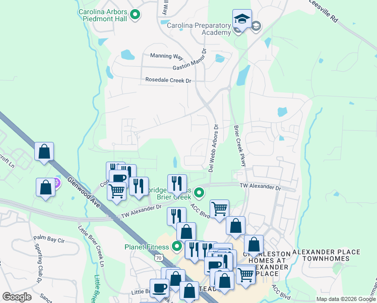 map of restaurants, bars, coffee shops, grocery stores, and more near 248 Lynchwick Lane in Durham