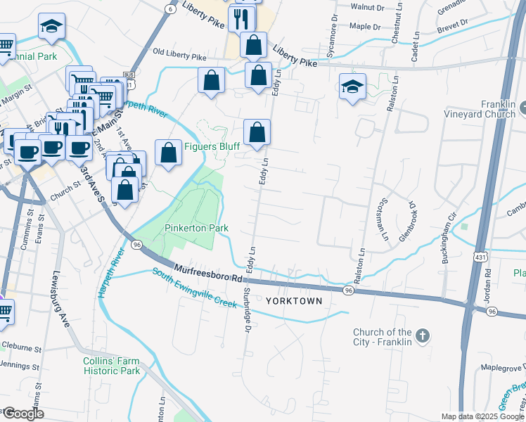 map of restaurants, bars, coffee shops, grocery stores, and more near in Franklin