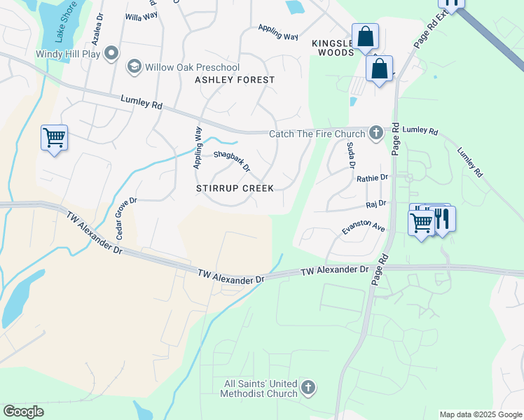 map of restaurants, bars, coffee shops, grocery stores, and more near 107 Muscadine Court in Durham