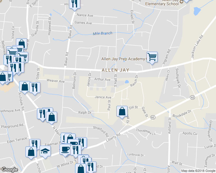 map of restaurants, bars, coffee shops, grocery stores, and more near 826 Graylyn Drive in High Point