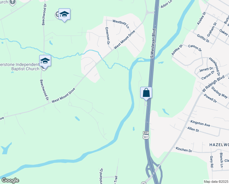 map of restaurants, bars, coffee shops, grocery stores, and more near West Mount Drive in Rocky Mount