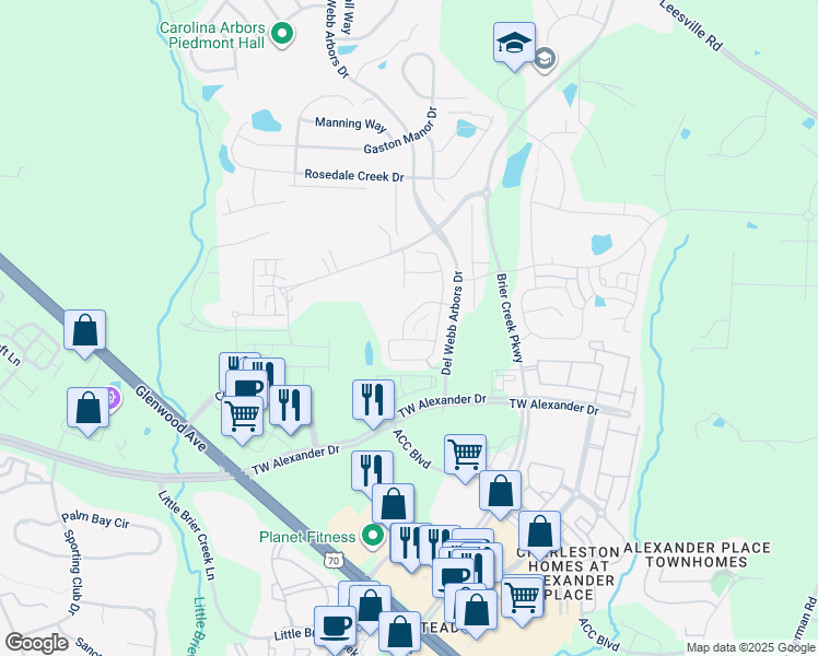 map of restaurants, bars, coffee shops, grocery stores, and more near 241 Lynchwick Lane in Durham