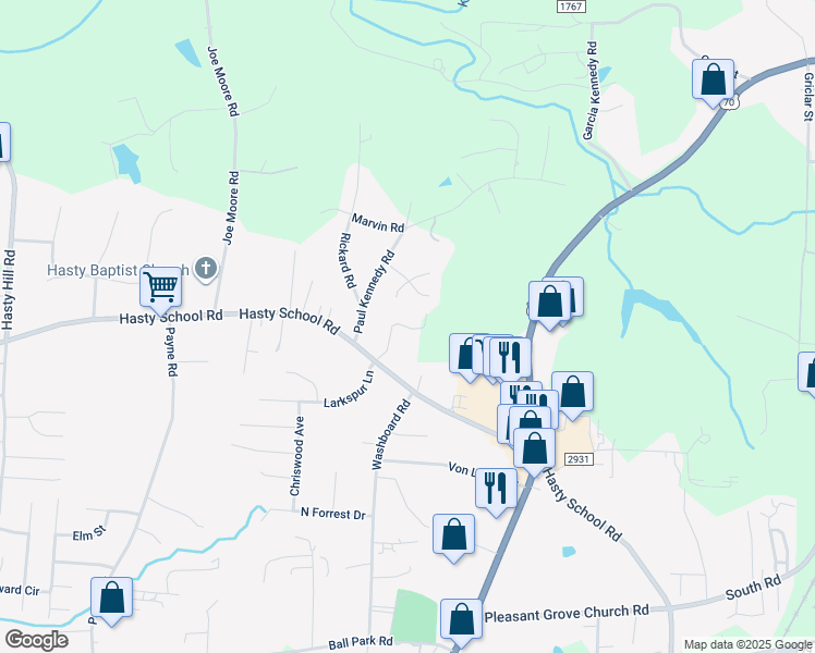 map of restaurants, bars, coffee shops, grocery stores, and more near 101 Carrington Place in Thomasville