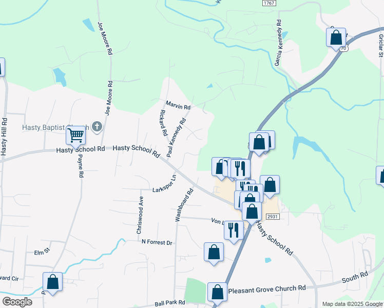 map of restaurants, bars, coffee shops, grocery stores, and more near Carrington Place in Thomasville