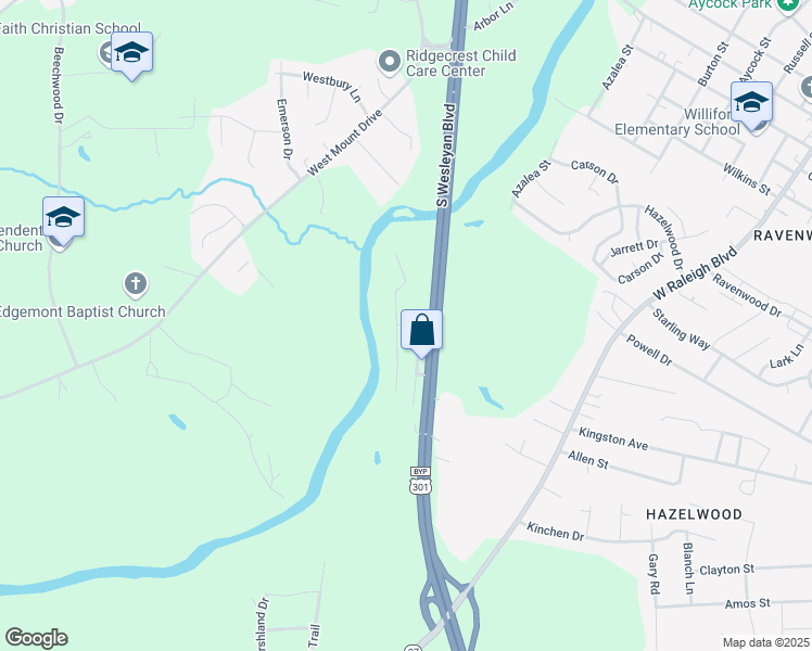 map of restaurants, bars, coffee shops, grocery stores, and more near 20 Overlook Drive in Rocky Mount