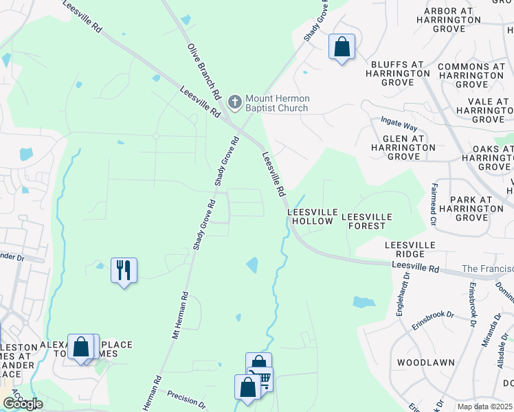 map of restaurants, bars, coffee shops, grocery stores, and more near 7207 Ladbrooke Street in Raleigh