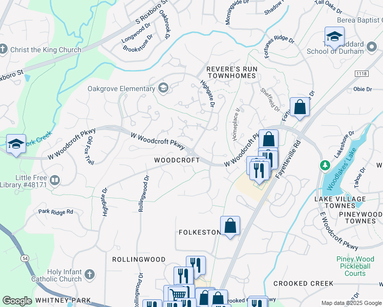 map of restaurants, bars, coffee shops, grocery stores, and more near in Durham