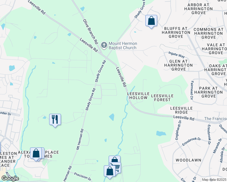map of restaurants, bars, coffee shops, grocery stores, and more near 7207 Ladbrooke Street in Raleigh
