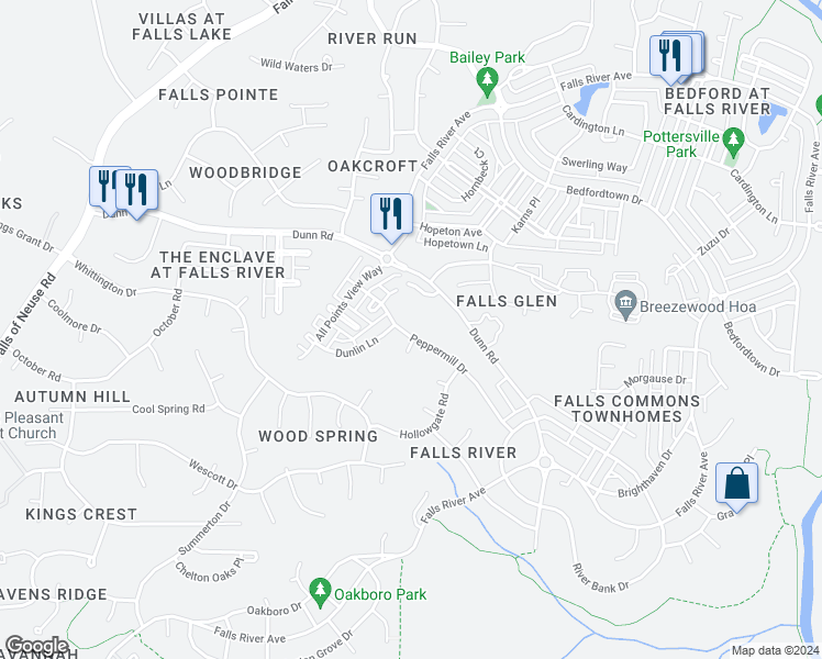 map of restaurants, bars, coffee shops, grocery stores, and more near 10904 Peppermill Drive in Raleigh