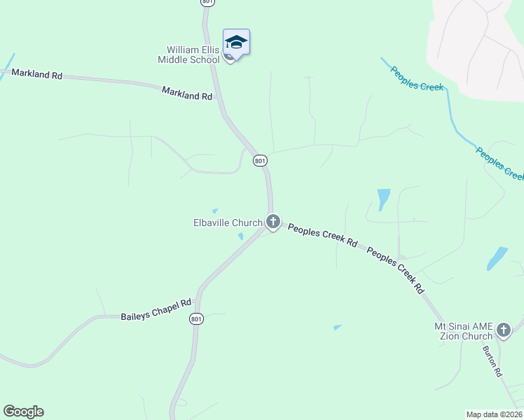 map of restaurants, bars, coffee shops, grocery stores, and more near 2595 North Carolina 801 in Advance