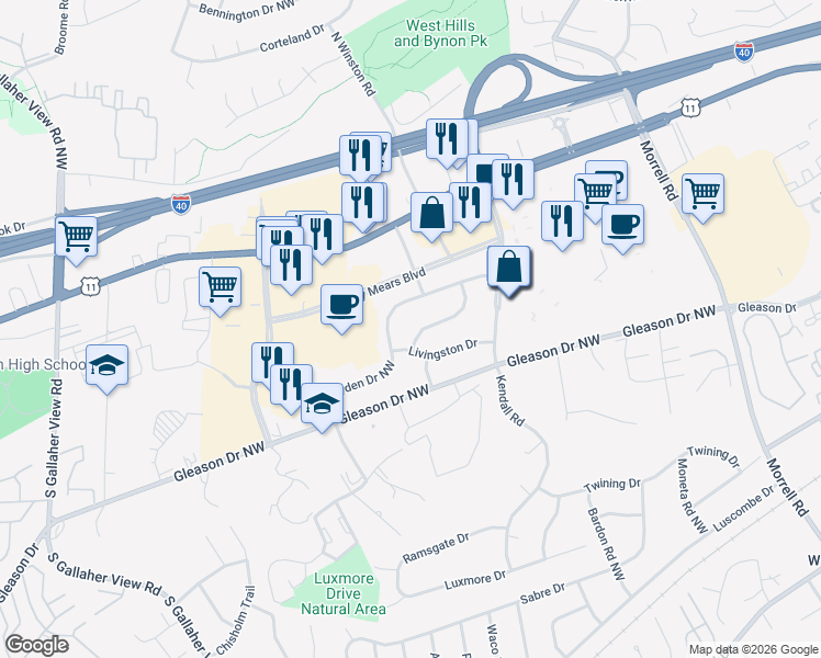 map of restaurants, bars, coffee shops, grocery stores, and more near 7937 Stratton Drive Northwest in Knoxville