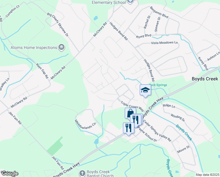 map of restaurants, bars, coffee shops, grocery stores, and more near 2465 Boyds Creek Highway in Sevierville