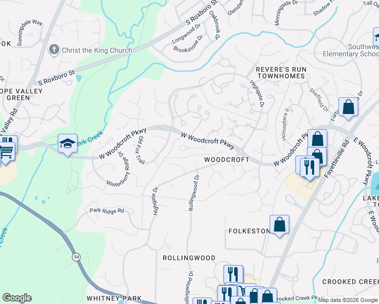 map of restaurants, bars, coffee shops, grocery stores, and more near 21 Copper Hill Court in Durham