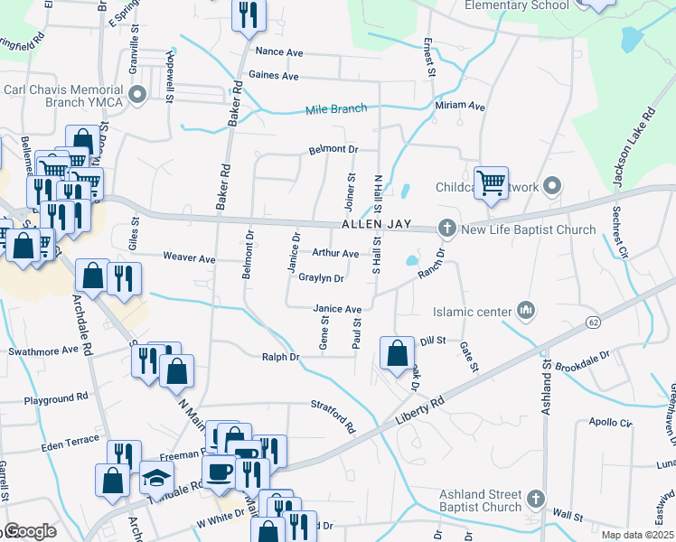 map of restaurants, bars, coffee shops, grocery stores, and more near 826 Graylyn Drive in High Point