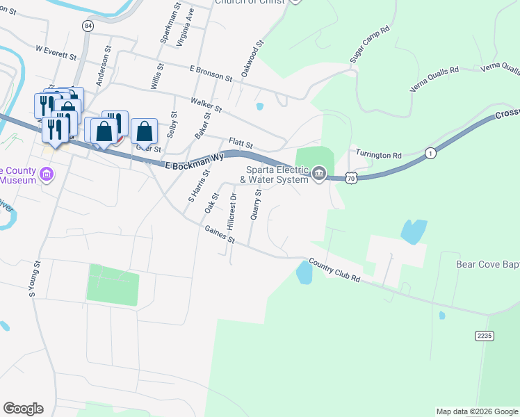 map of restaurants, bars, coffee shops, grocery stores, and more near 40 Quarry Street in Sparta