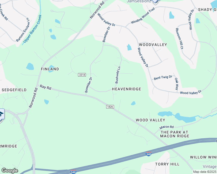map of restaurants, bars, coffee shops, grocery stores, and more near 10101 Bushveld Lane in Raleigh