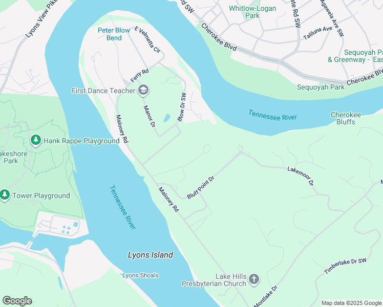 map of restaurants, bars, coffee shops, grocery stores, and more near 3529 Circle Lake Lane in Knoxville