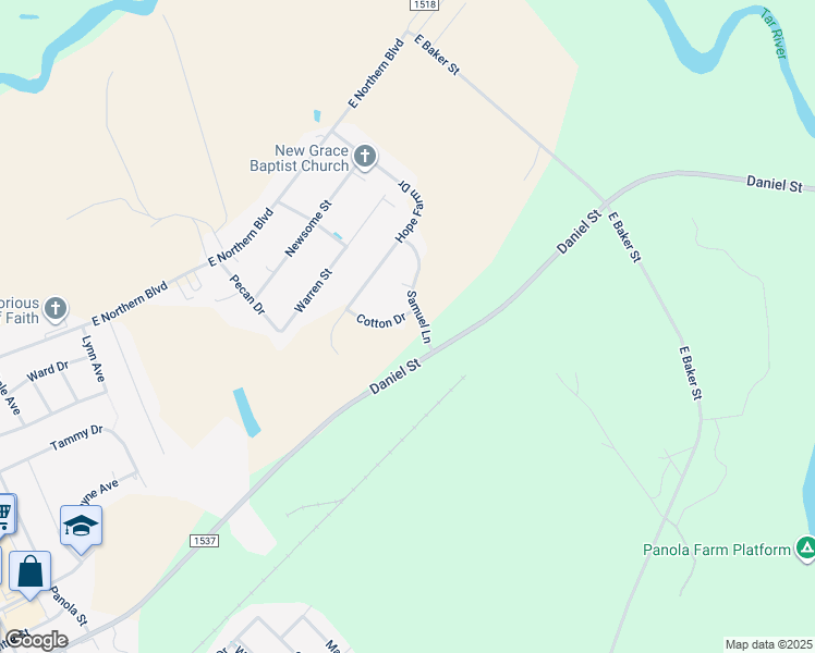map of restaurants, bars, coffee shops, grocery stores, and more near 2202 Cotton Drive in Tarboro