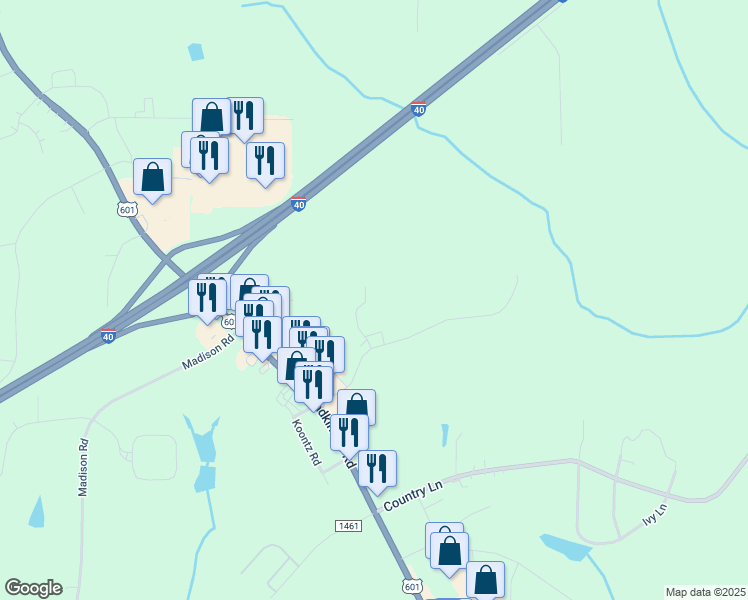 map of restaurants, bars, coffee shops, grocery stores, and more near 154 Pointe House Lane in Mocksville
