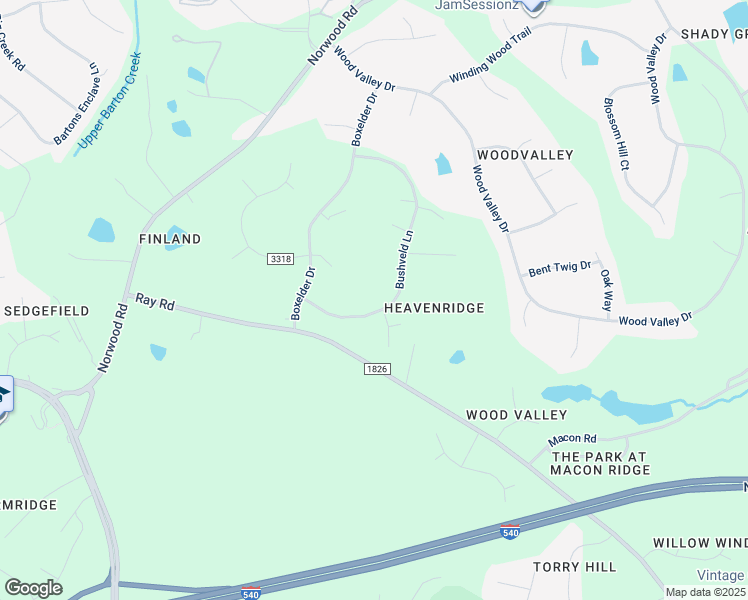 map of restaurants, bars, coffee shops, grocery stores, and more near 10121 Bushveld Lane in Raleigh