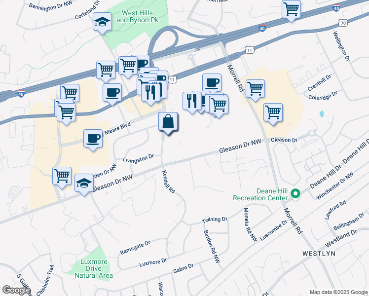 map of restaurants, bars, coffee shops, grocery stores, and more near 7823 Gleason Drive in Knoxville