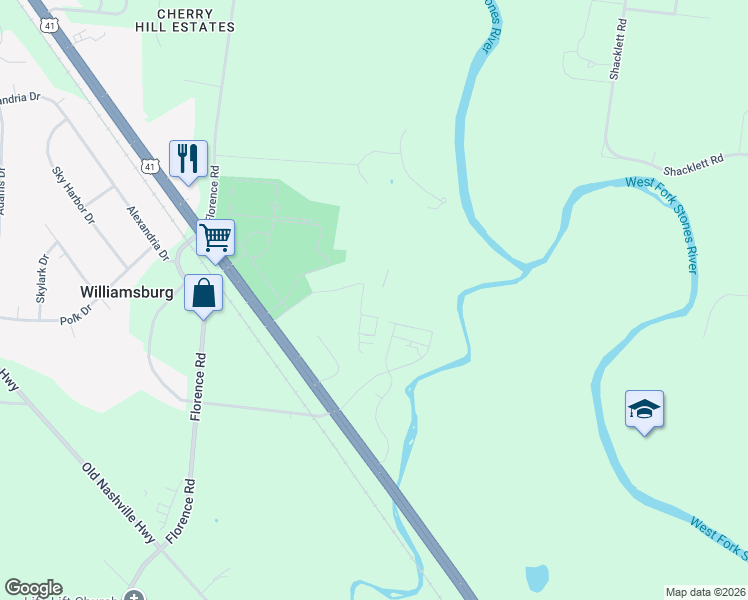 map of restaurants, bars, coffee shops, grocery stores, and more near 4228 Northstar Drive in Murfreesboro