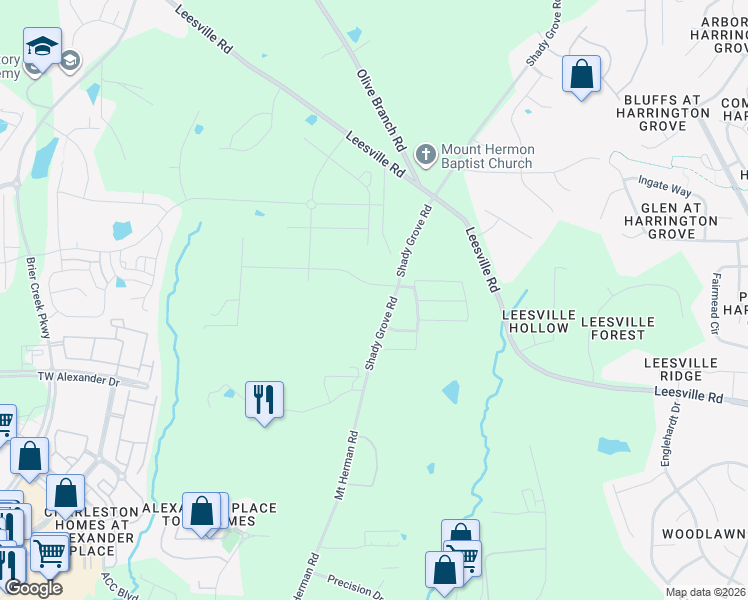 map of restaurants, bars, coffee shops, grocery stores, and more near 3208 Shady Grove Road in Durham