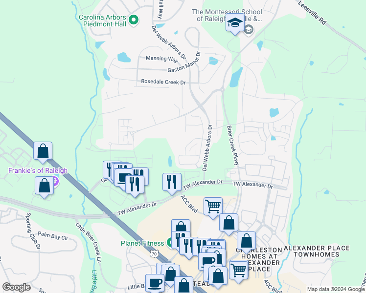 map of restaurants, bars, coffee shops, grocery stores, and more near 252 Lynchwick Lane in Durham