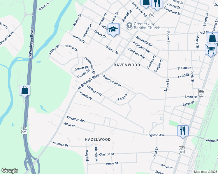 map of restaurants, bars, coffee shops, grocery stores, and more near 520 Canary Drive in Rocky Mount