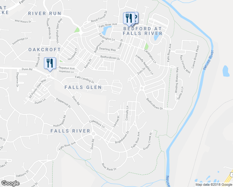 map of restaurants, bars, coffee shops, grocery stores, and more near 10965 Pendragon Place in Raleigh