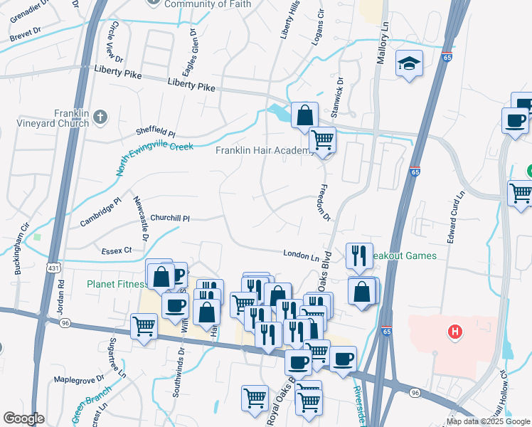 map of restaurants, bars, coffee shops, grocery stores, and more near 837 West Benjamin Court in Franklin