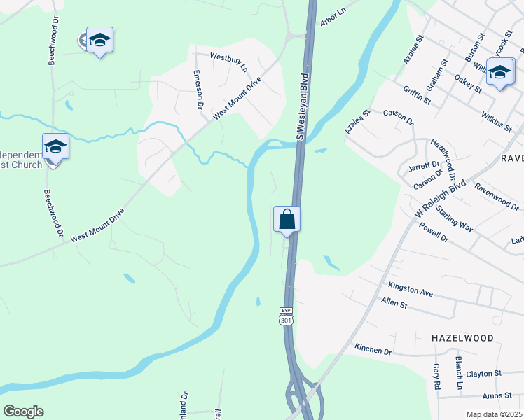 map of restaurants, bars, coffee shops, grocery stores, and more near 20 Overlook Drive in Rocky Mount