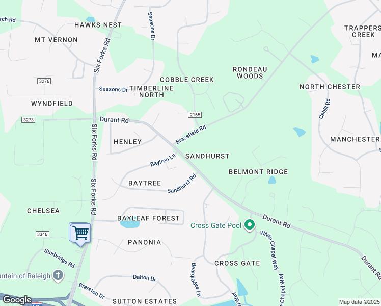 map of restaurants, bars, coffee shops, grocery stores, and more near 13616 Durant Road in Raleigh