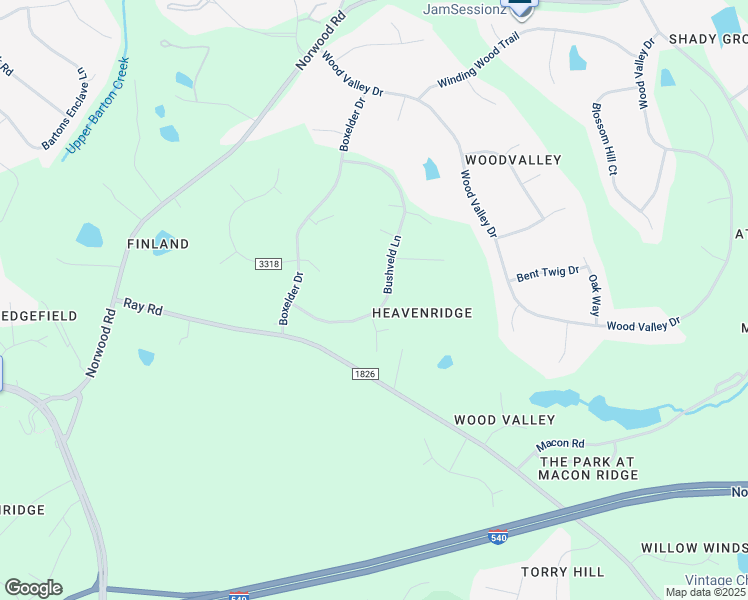 map of restaurants, bars, coffee shops, grocery stores, and more near 10101 Bushveld Lane in Raleigh