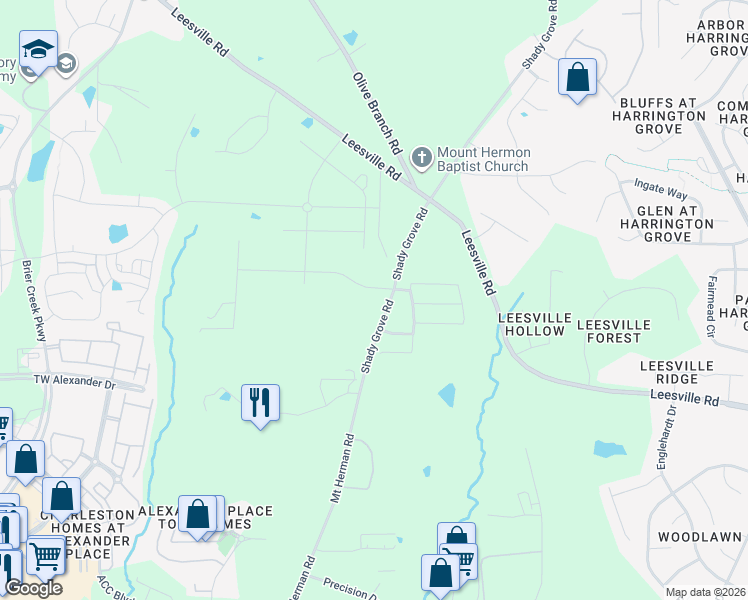 map of restaurants, bars, coffee shops, grocery stores, and more near 3208 Shady Grove Road in Durham