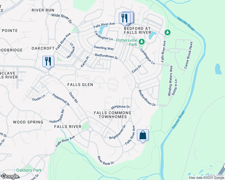 map of restaurants, bars, coffee shops, grocery stores, and more near 2211 Valley Edge Drive in Raleigh