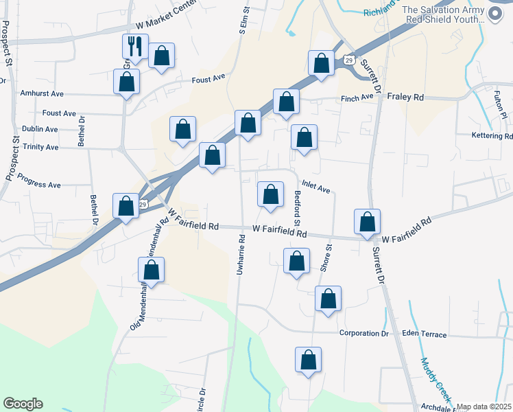 map of restaurants, bars, coffee shops, grocery stores, and more near 111 Henderson Street in High Point