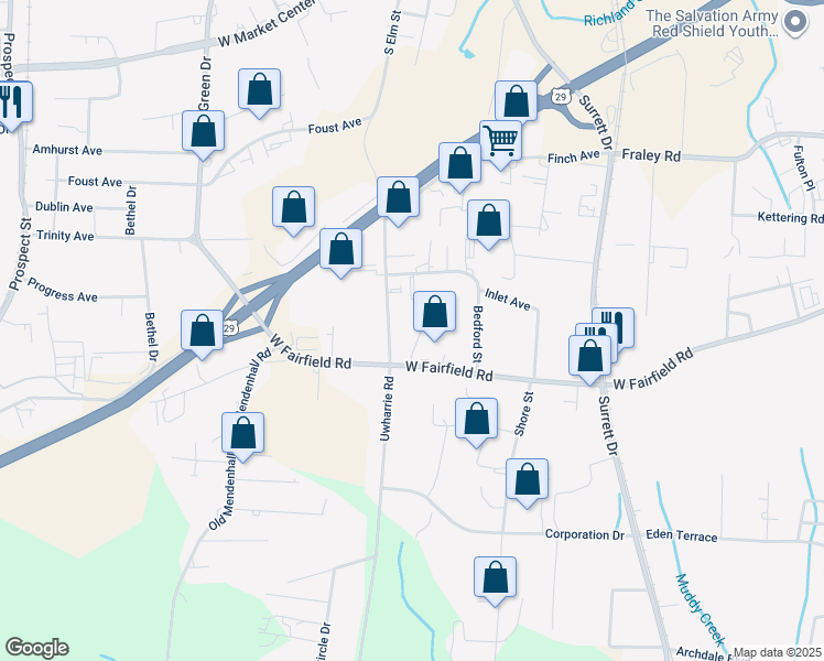 map of restaurants, bars, coffee shops, grocery stores, and more near 111 Henderson Street in High Point