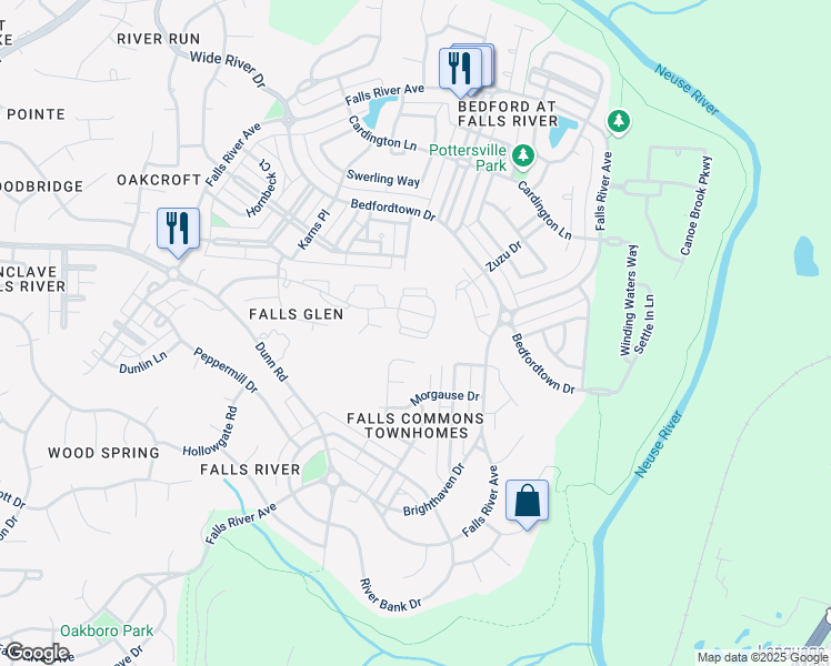 map of restaurants, bars, coffee shops, grocery stores, and more near 10965 Pendragon Place in Raleigh