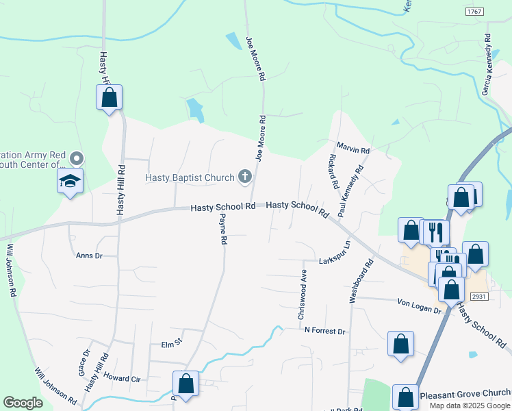 map of restaurants, bars, coffee shops, grocery stores, and more near 510 Hasty School Road in Thomasville