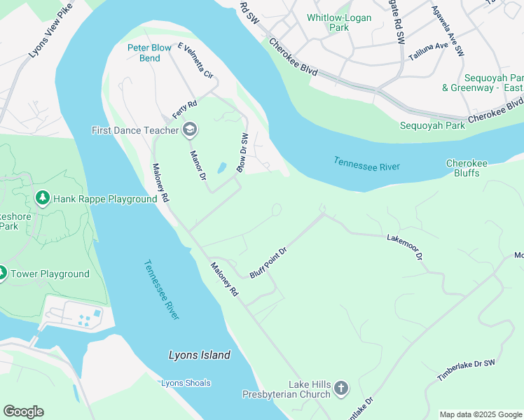 map of restaurants, bars, coffee shops, grocery stores, and more near 3529 Circle Lake Lane in Knoxville
